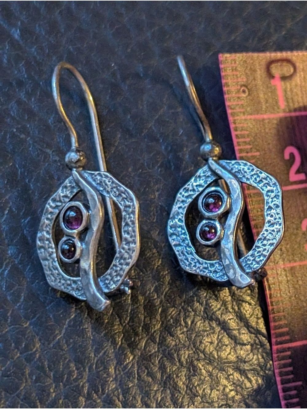 Artisan Handcrafted 925 Sterling Silver Dangle Earrings Textured Modernist